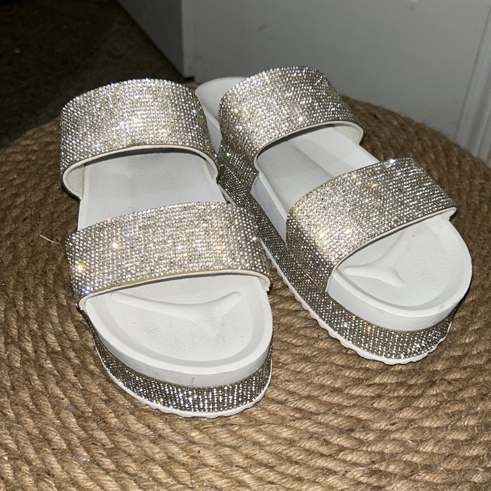 White Rhinestone Platform Sandals - image 1